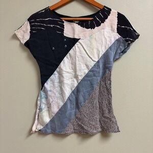 Anne Namba Womens Top Size XS Patchwork Lagenlook Boho‎ Artsy Made in USA *flaw